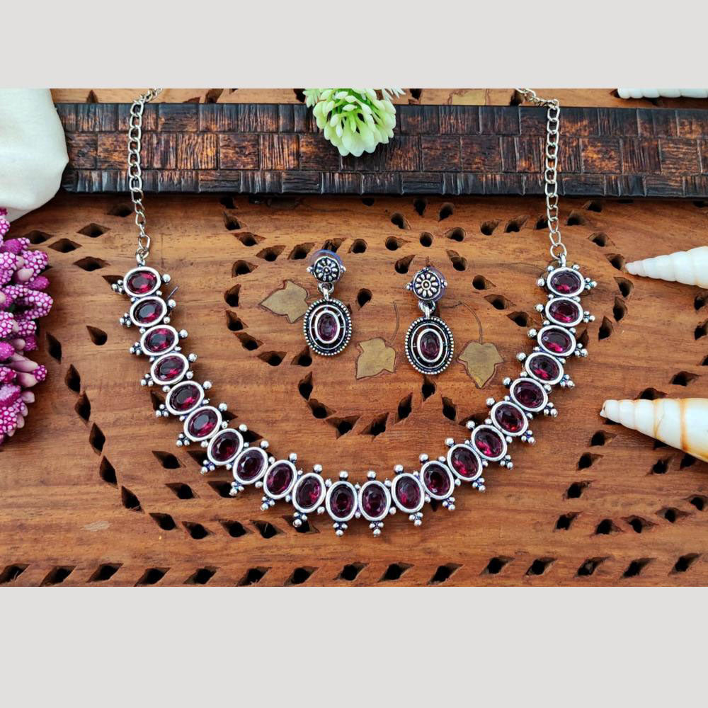 Everlasting Quality Jewels Oxidised Plated Regal Glow Pota Stone Necklace Set