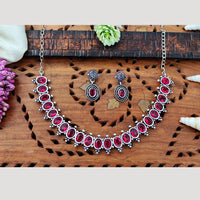 Everlasting Quality Jewels Oxidised Plated Regal Glow Pota Stone Necklace Set