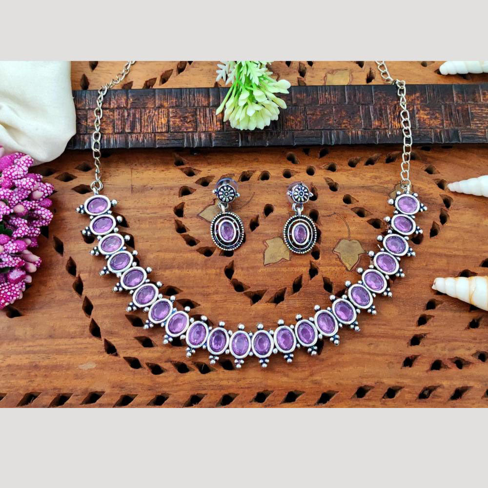 Everlasting Quality Jewels Oxidised Plated Regal Glow Pota Stone Necklace Set