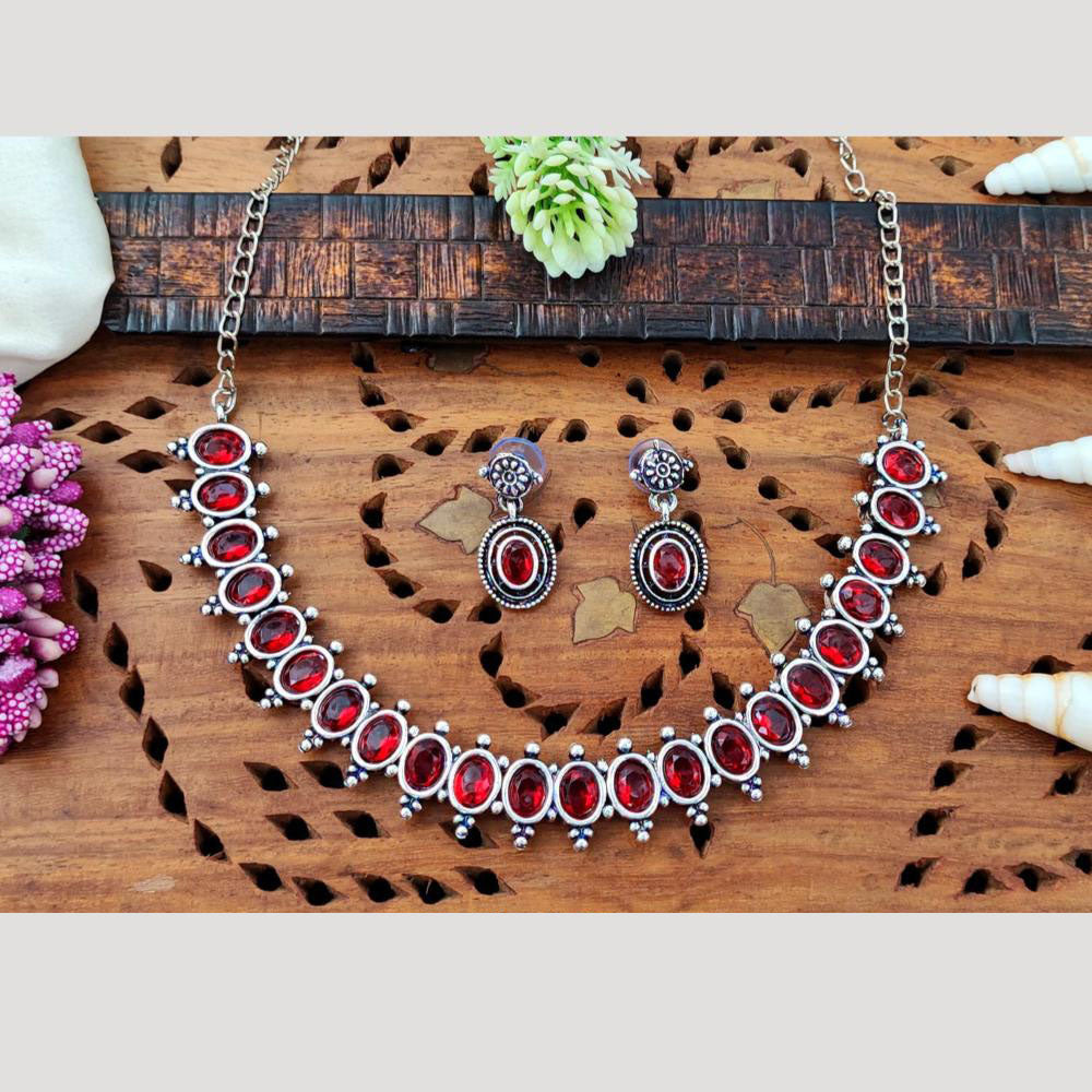 Everlasting Quality Jewels Oxidised Plated Regal Glow Pota Stone Necklace Set