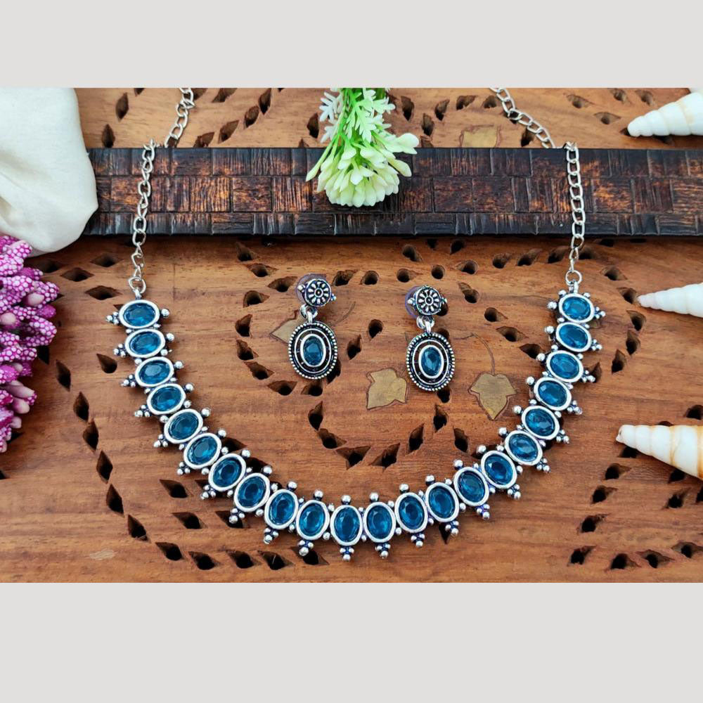 Everlasting Quality Jewels Oxidised Plated Regal Glow Pota Stone Necklace Set
