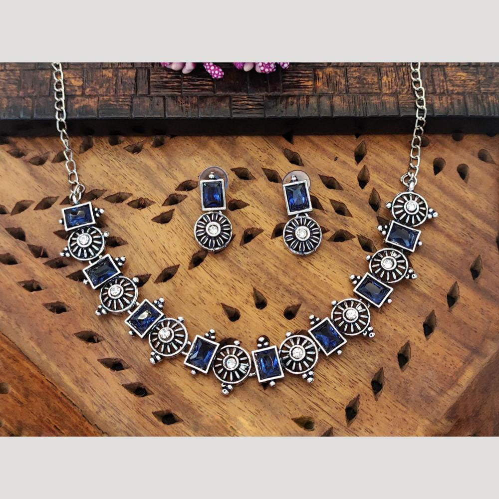 Everlasting Quality Jewels Oxidised Plated Regal Glow Pota Stone Necklace Set