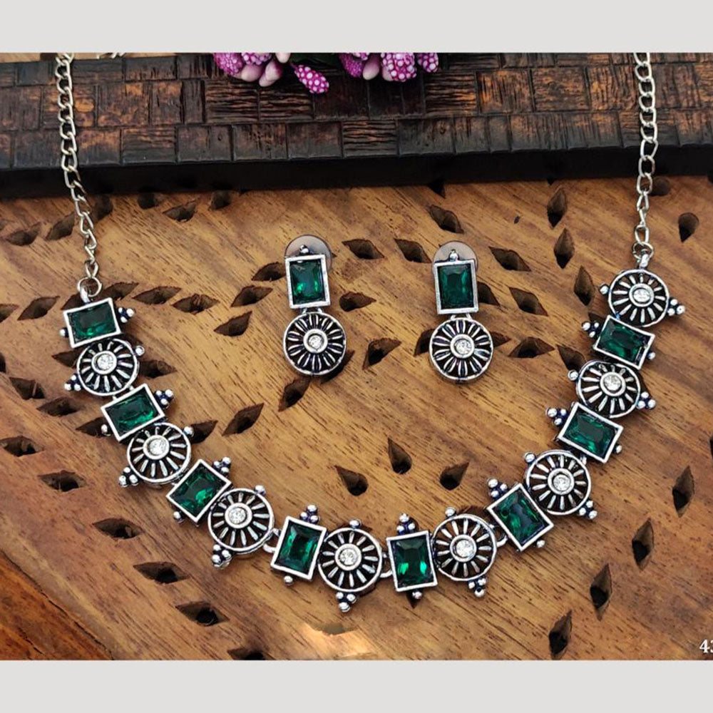 Everlasting Quality Jewels Oxidised Plated Regal Glow Pota Stone Necklace Set