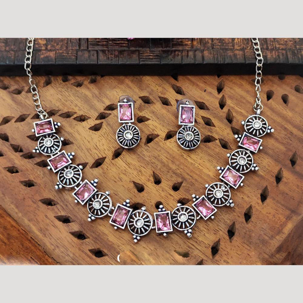 Everlasting Quality Jewels Oxidised Plated Regal Glow Pota Stone Necklace Set