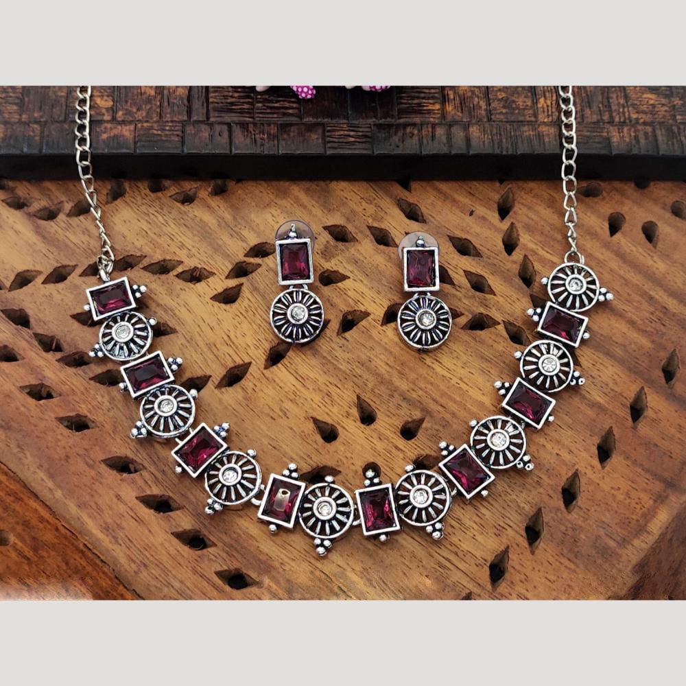 Everlasting Quality Jewels Oxidised Plated Regal Glow Pota Stone Necklace Set