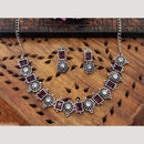 Everlasting Quality Jewels Oxidised Plated Regal Glow Pota Stone Necklace Set