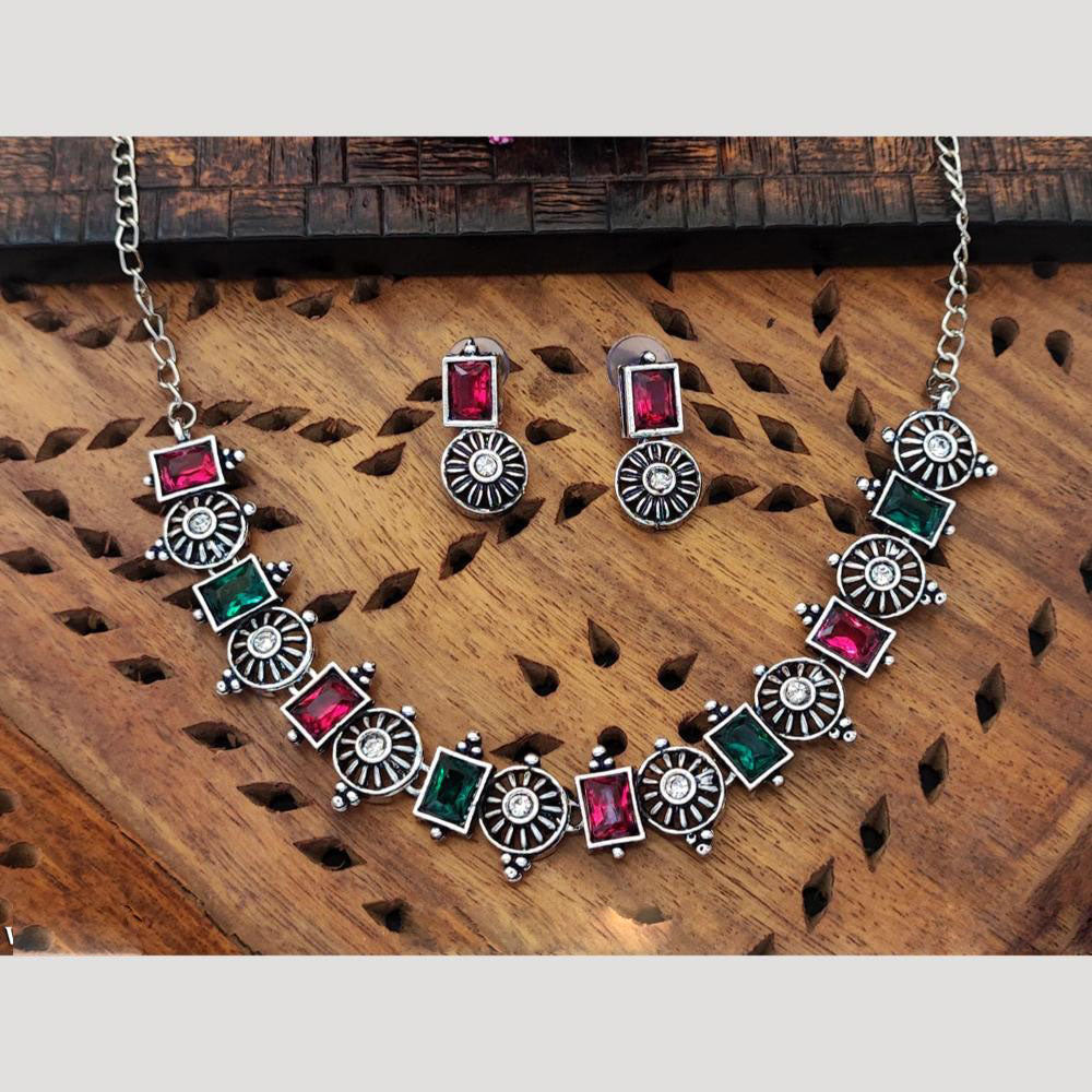 Everlasting Quality Jewels Oxidised Plated Regal Glow Pota Stone Necklace Set