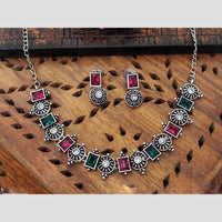 Everlasting Quality Jewels Oxidised Plated Regal Glow Pota Stone Necklace Set