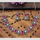 Everlasting Quality Jewels Oxidised Plated Regal Glow Pota Stone Necklace Set