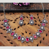 Everlasting Quality Jewels Oxidised Plated Regal Glow Pota Stone Necklace Set