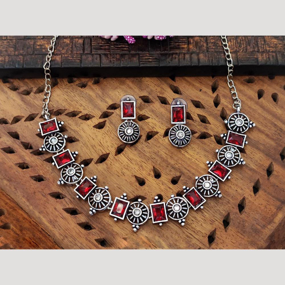 Everlasting Quality Jewels Oxidised Plated Regal Glow Pota Stone Necklace Set