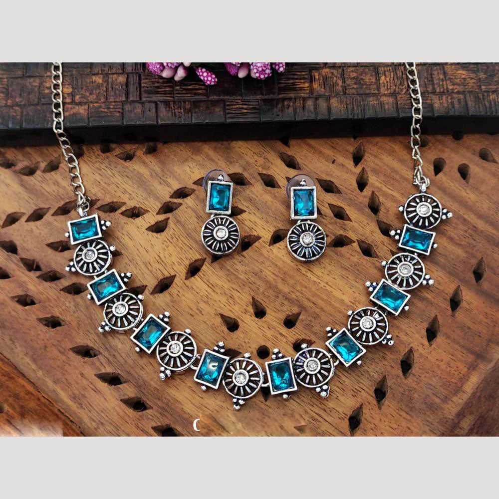 Everlasting Quality Jewels Oxidised Plated Regal Glow Pota Stone Necklace Set