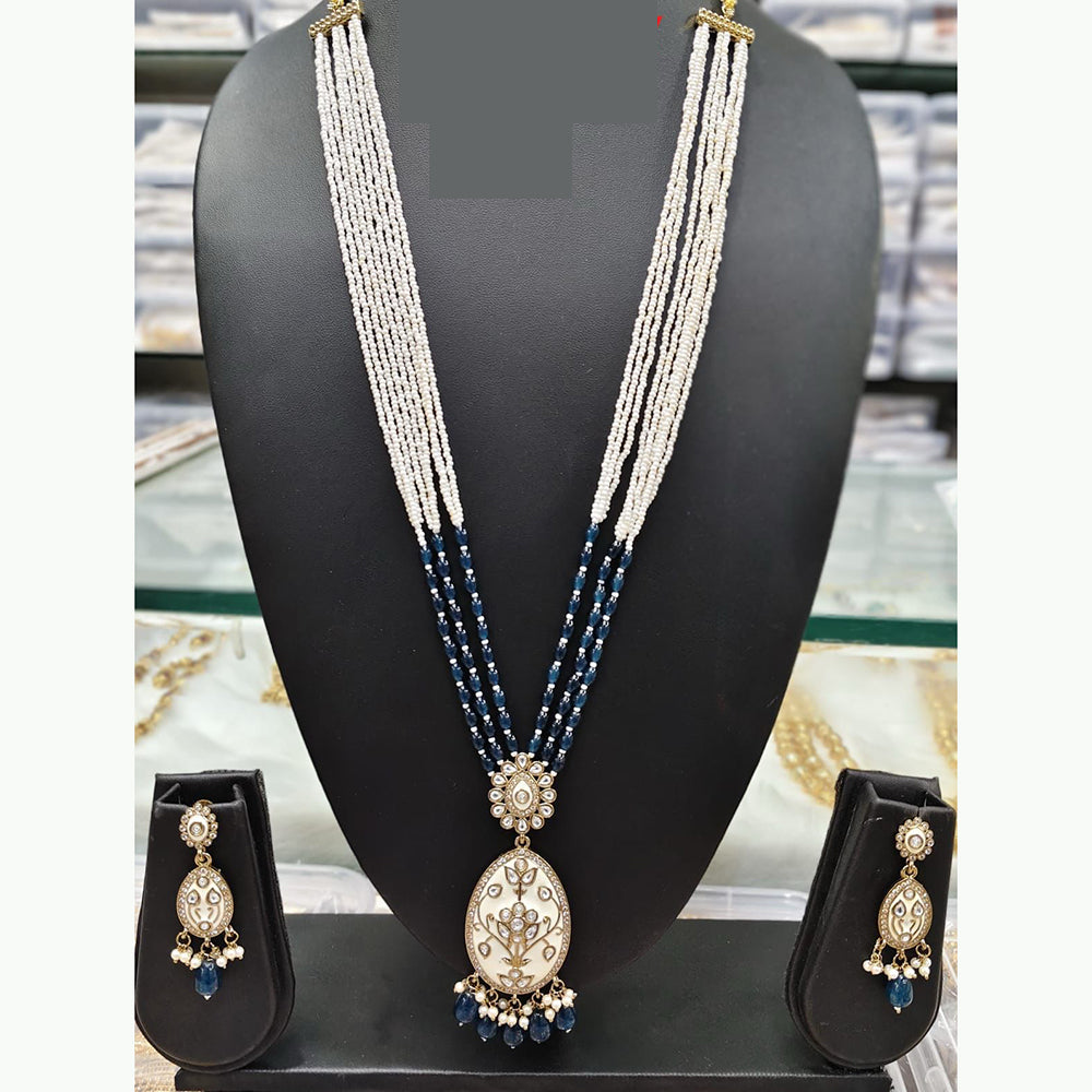 Everlasting Quality Jewels Long Necklace Set with Meenakari Centerpiece and Dangling Drops