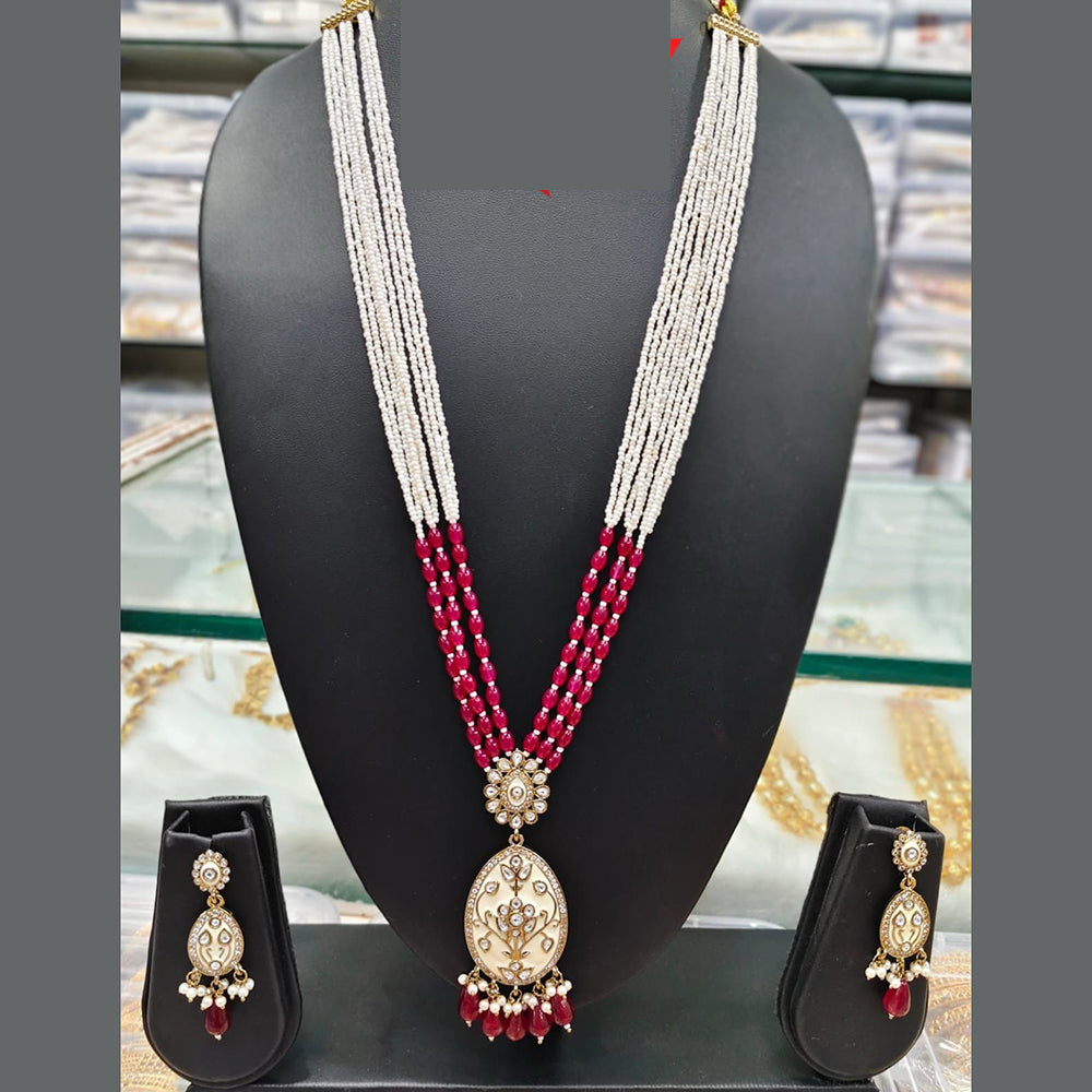 Everlasting Quality Jewels Long Necklace Set with Meenakari Centerpiece and Dangling Drops