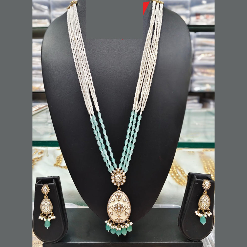 Everlasting Quality Jewels Long Necklace Set with Meenakari Centerpiece and Dangling Drops