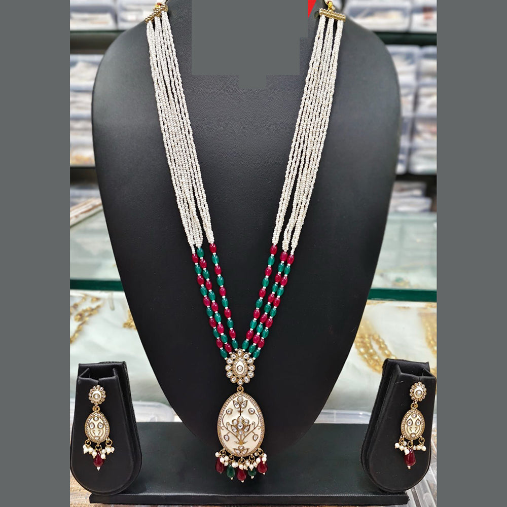 Everlasting Quality Jewels Long Necklace Set with Meenakari Centerpiece and Dangling Drops