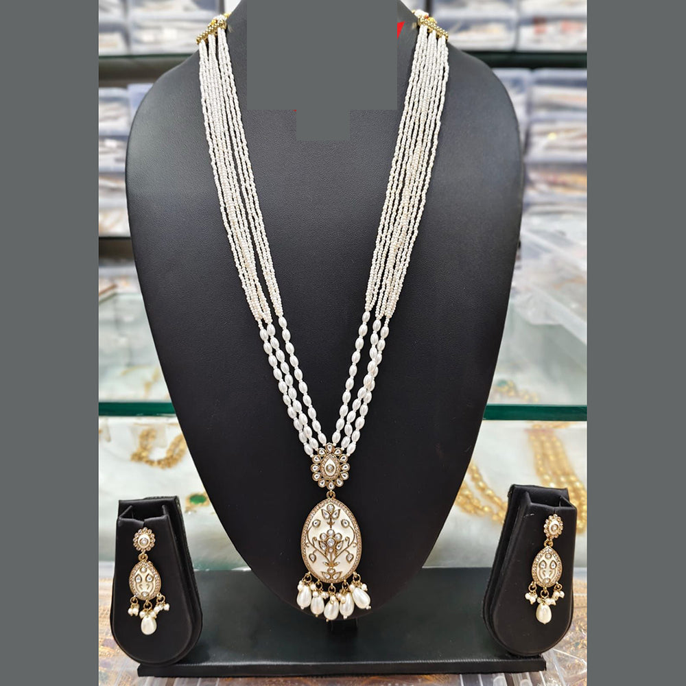 Everlasting Quality Jewels Long Necklace Set with Meenakari Centerpiece and Dangling Drops