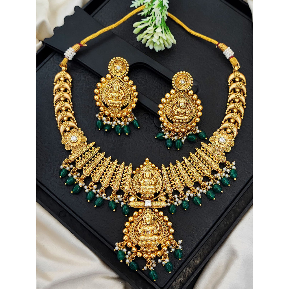 Everlasting Quality Jewels Traditional Pota Stone And Pearl Temple Necklace Set