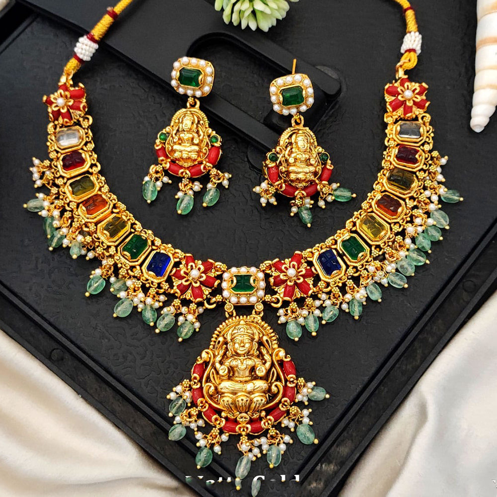 Everlasting Quality Jewels Traditional Pota Stone And Pearl Temple Necklace Set
