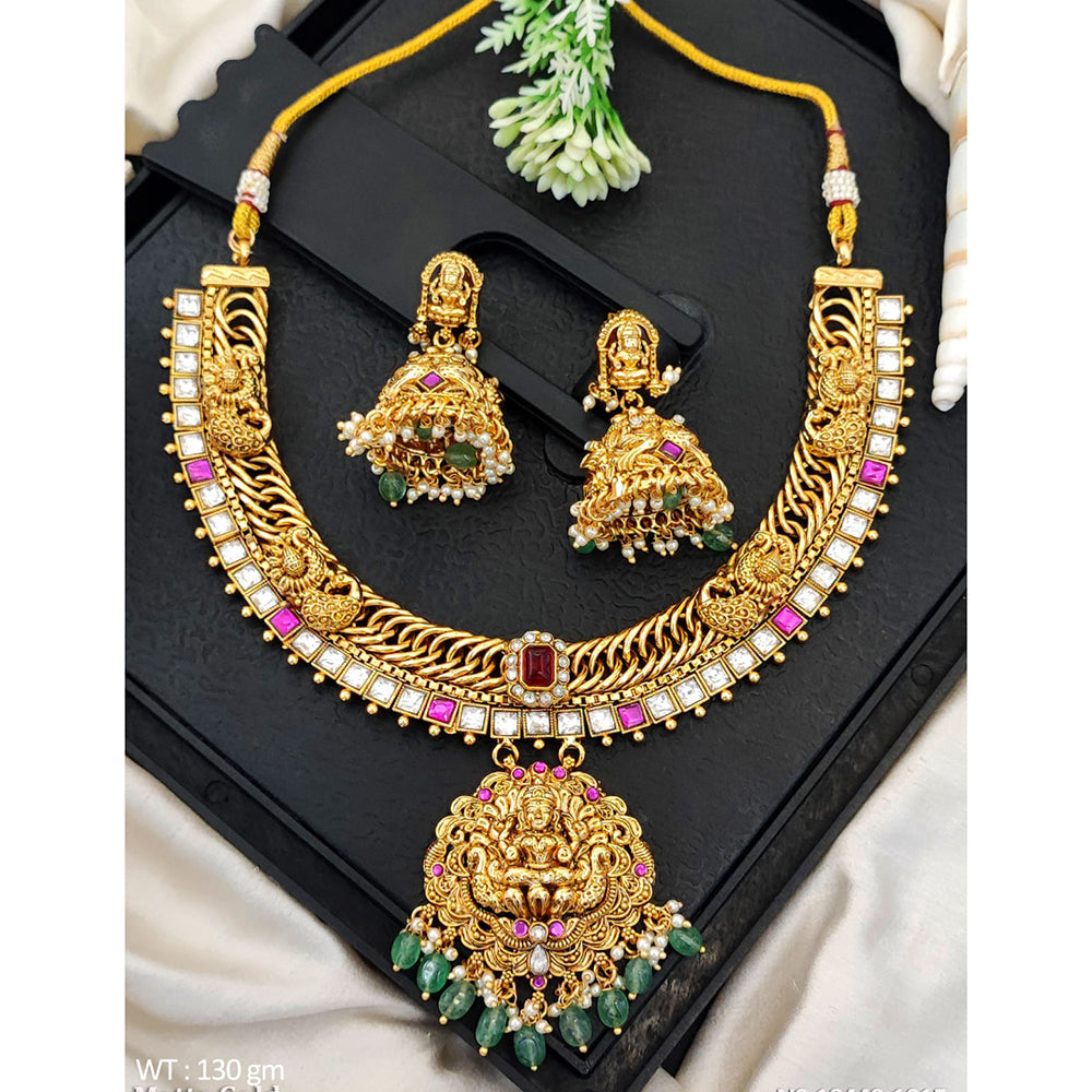 Everlasting Quality Jewels Traditional Pota Stone And Pearl Temple Necklace Set