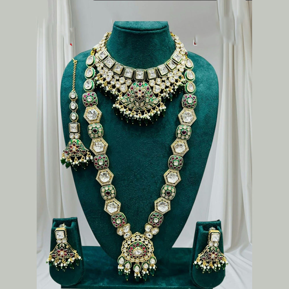 Everlasting Quality Jewels Handcrafted Polki Kundan Stone And Meenakari Long Necklace Set