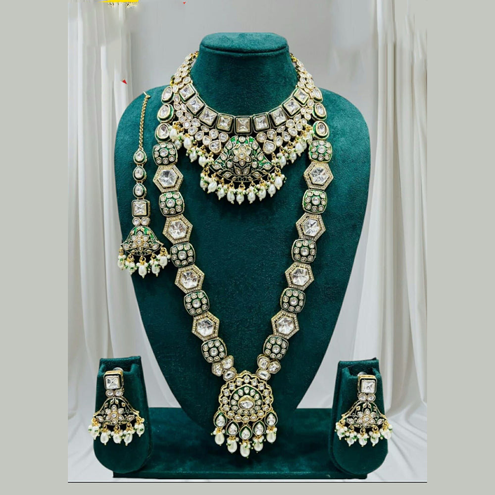 Everlasting Quality Jewels Handcrafted Polki Kundan Stone And Meenakari Long Necklace Set