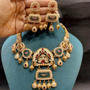Everlasting Quality Jewels Designer Pota Stone And Pearl Meenakari Necklace Set
