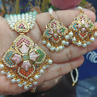 Everlasting Quality Jewels Grand Pota Stone And Beads Meenakari Necklace Set