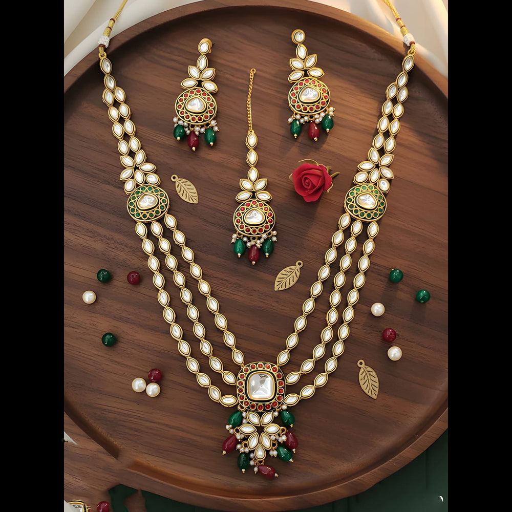 Everlasting Quality Jewels Royal Kundan Stone Pearl And Beads Necklace Set