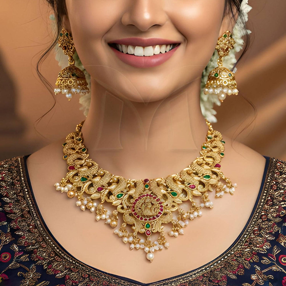 Everlasting Quality Jewels Majestic Lakshmi Peacock Temple Necklace Set