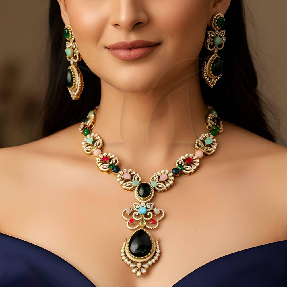 Everlasting Quality Jewels Regal Multi-Gem & Pearl Collar Necklace Set
