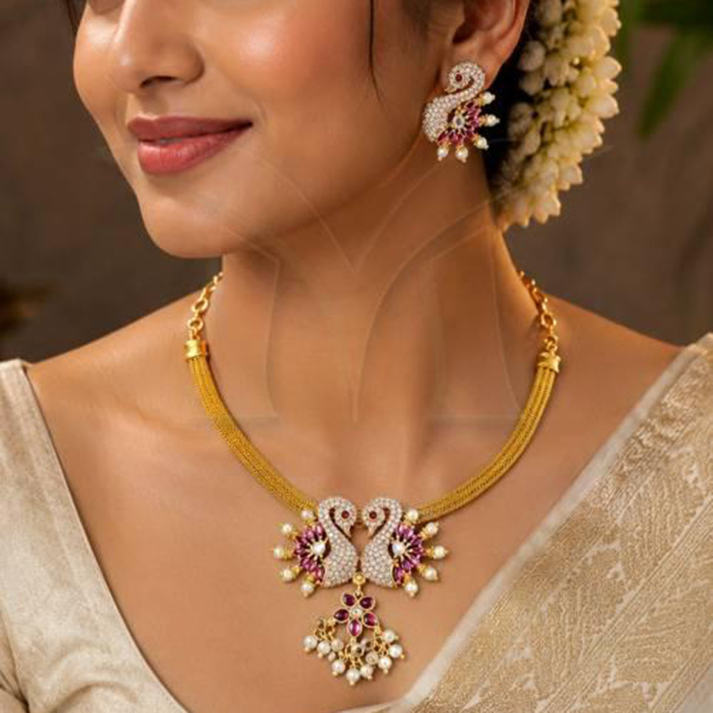 Everlasting Quality Jewels AD Stone Peacock Necklace Set