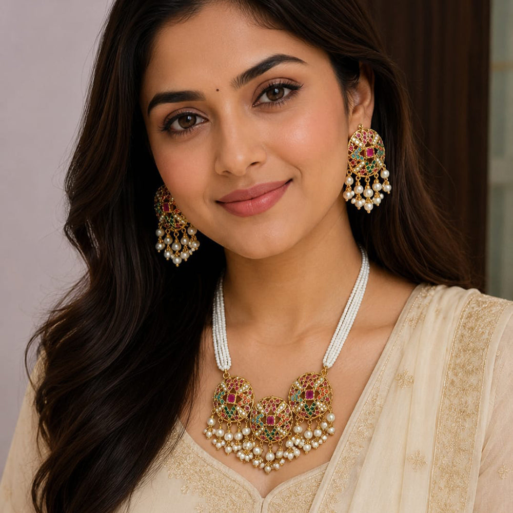 Everlasting Quality Jewels Trendy Pota Stone And Pearl Neckalce Set