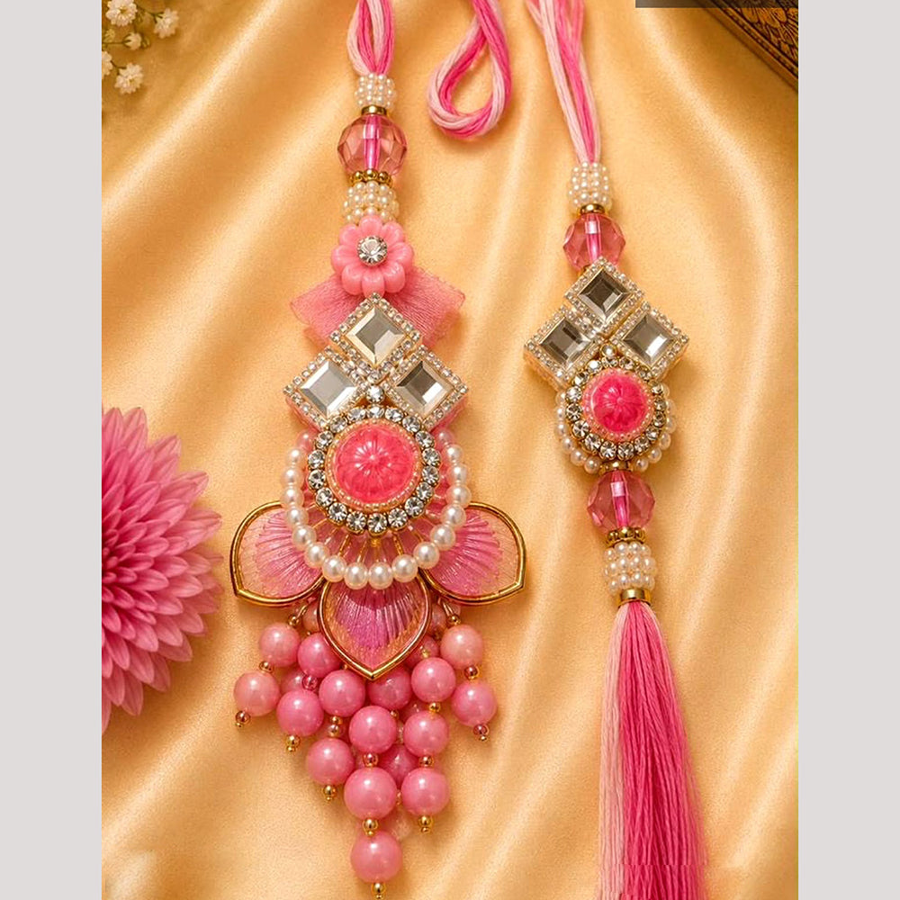 Everlasting Quality Jewels Bhaiya And Bhabhi Crystal Stone Rakhi With Lumba