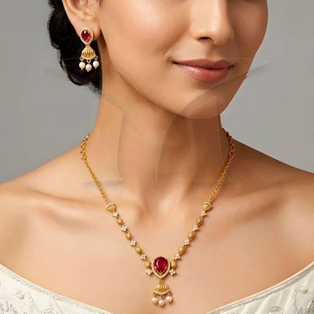 Everlasting Quality Jewels Trendy Crystal Stone And Pearl Neckalce Set