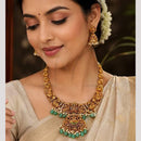Everlasting Quality Jewels Pota Stone And Pearl South Indian Temple Necklace Set 