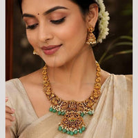 Everlasting Quality Jewels Pota Stone And Pearl South Indian Temple Necklace Set 