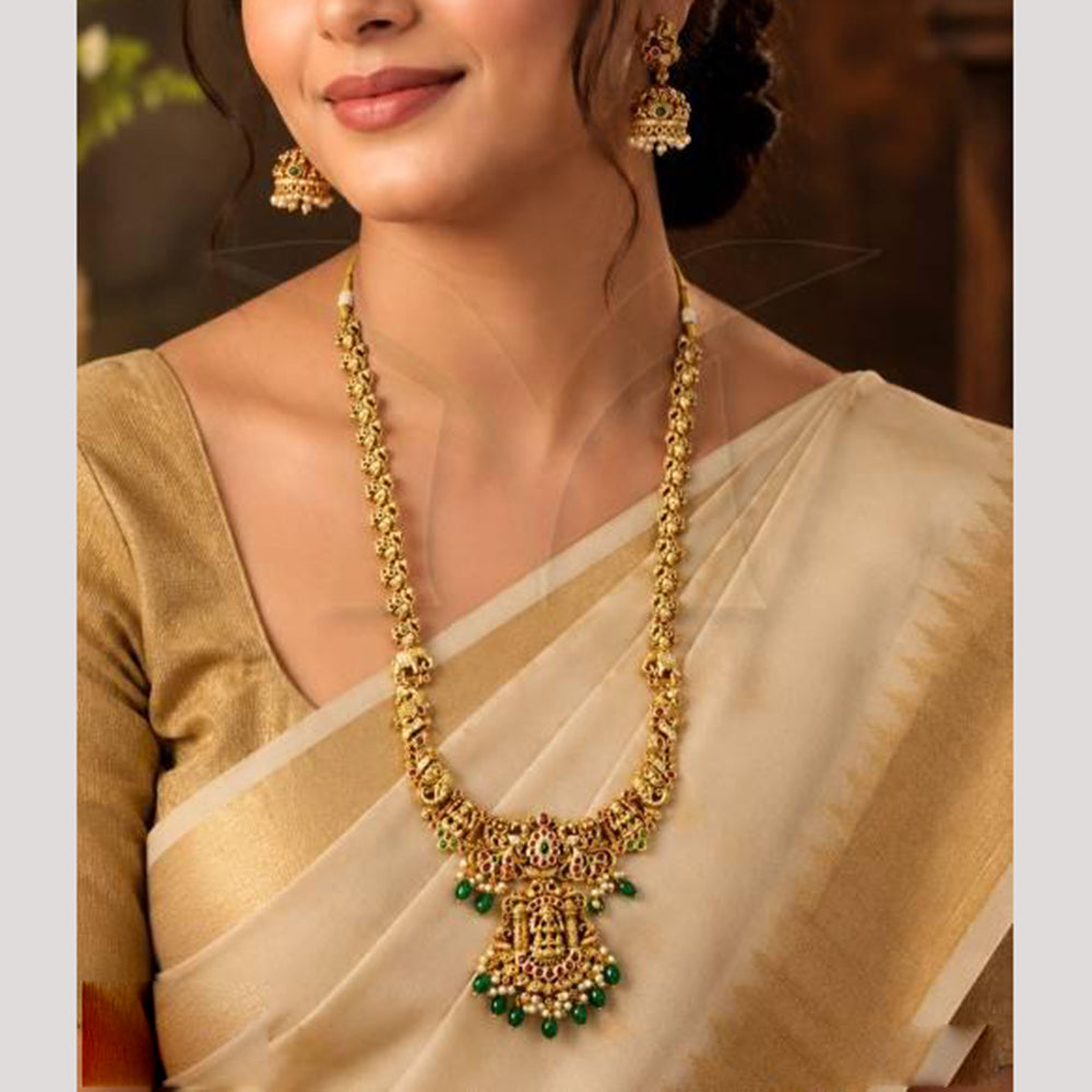 Everlasting Quality Jewels Pota Stone South Indian Temple Long Necklace Set
