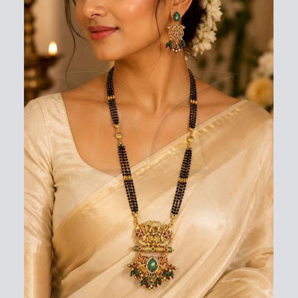 Everlasting Quality Jewels Elegance Designer Pota Stone And Pearl Mangalsutra