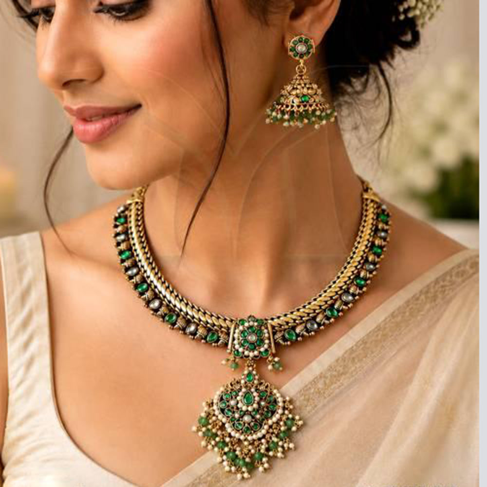 Everlasting Quality Jewels Trendy Pota Stone And Pearl Neckalce Set