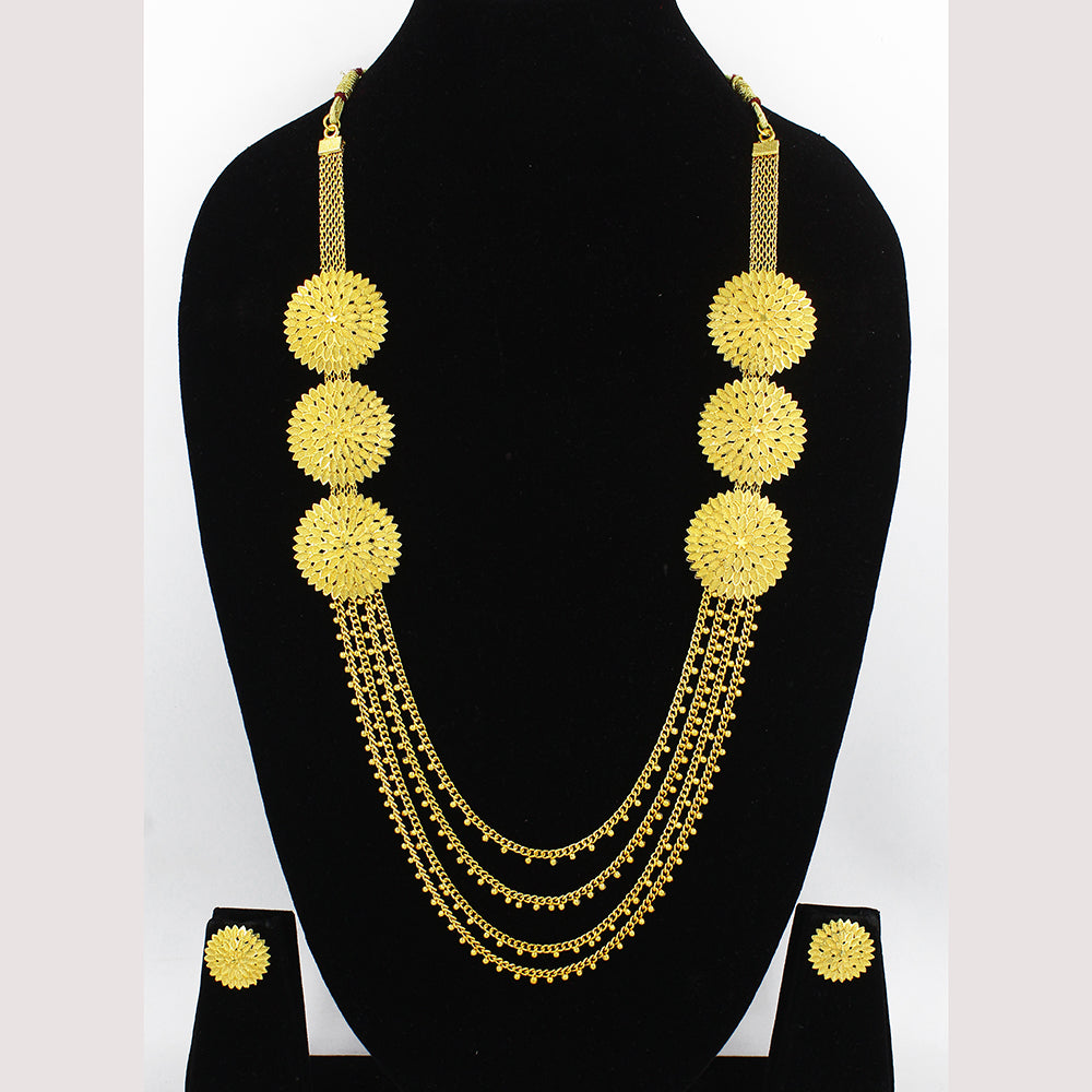 Mahavir Gold Plated Multi Layer Long Necklace Set