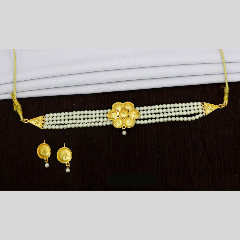 Mahavir Dye Gold Pearl Choker Necklace Set
