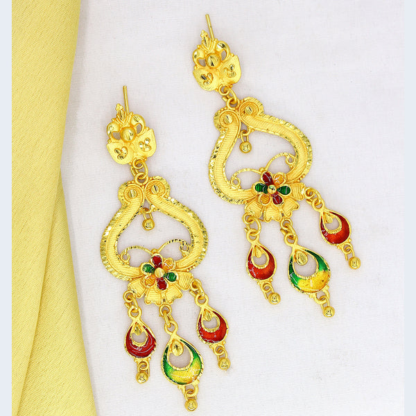 Mahavir Dye Gold Plated Meenakari Dangler Earrings