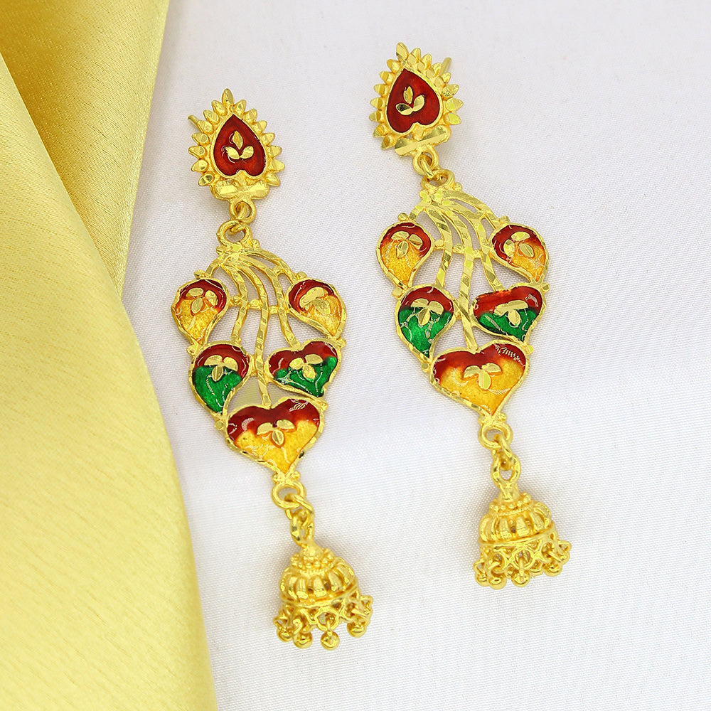Mahavir Dye Gold Plated Meenakari Dangler Earrings