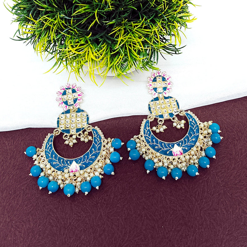 Darshana Jewels Kundan And Meenakari Dangler Earrings