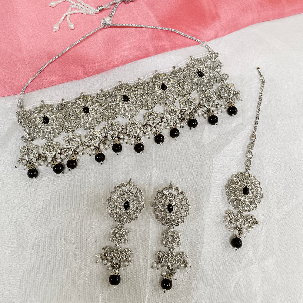 Darshana Jewels Sliver Plated Crystal Stone Choker Necklace Set