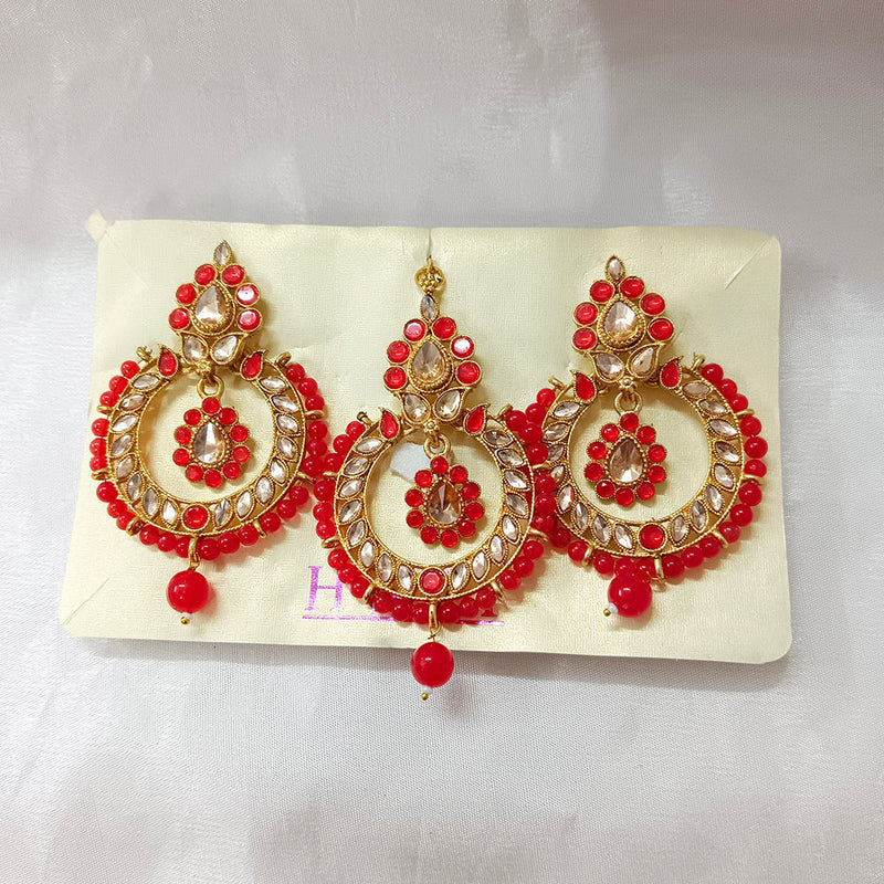 Darshana Jewels Gold Plated Dangler Earrings With Maangtikka