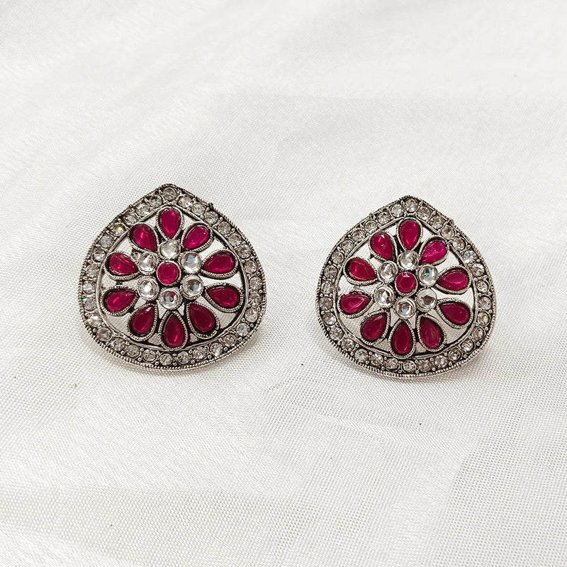 Darshana Jewels  Silver Plated Crystal Stone Stud Earrings