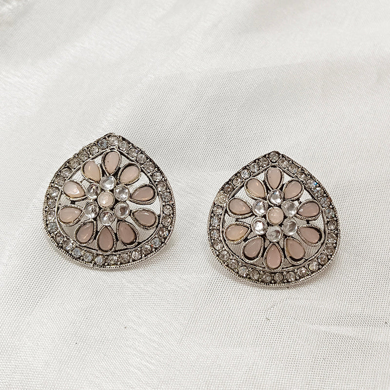 Darshana Jewels  Silver Plated Crystal Stone Stud Earrings