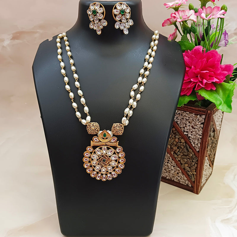 Darshana Jewels Gold Plated Kundan Pearl Long Necklace Set